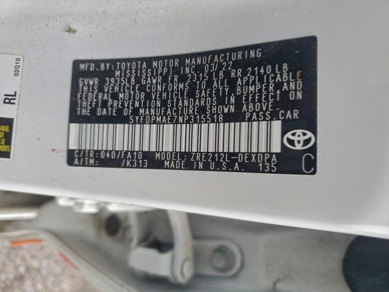 TOYOTA COROLLA L 2022