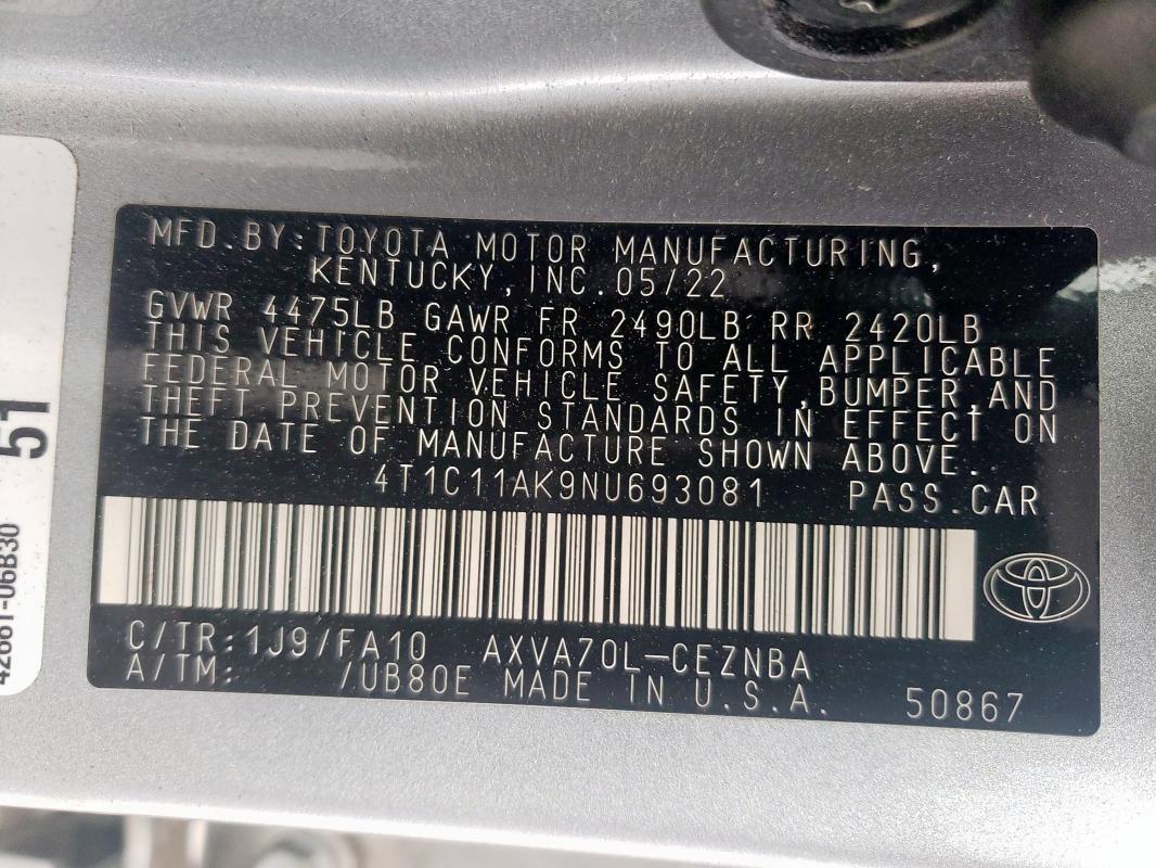 TOYOTA CAMRY LE 2022